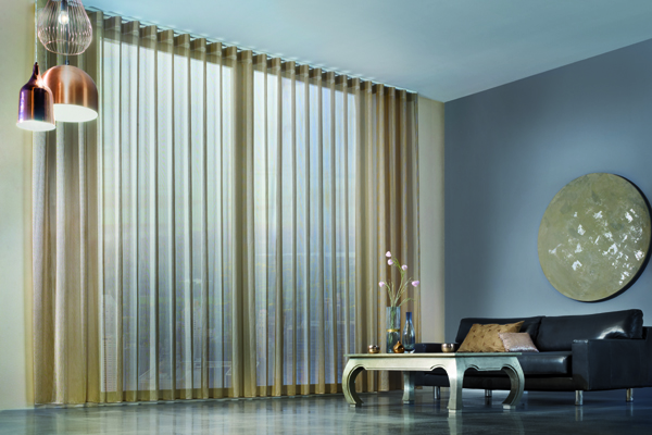 SilentGliss 5600 Auto rail with a sheer gold curtain